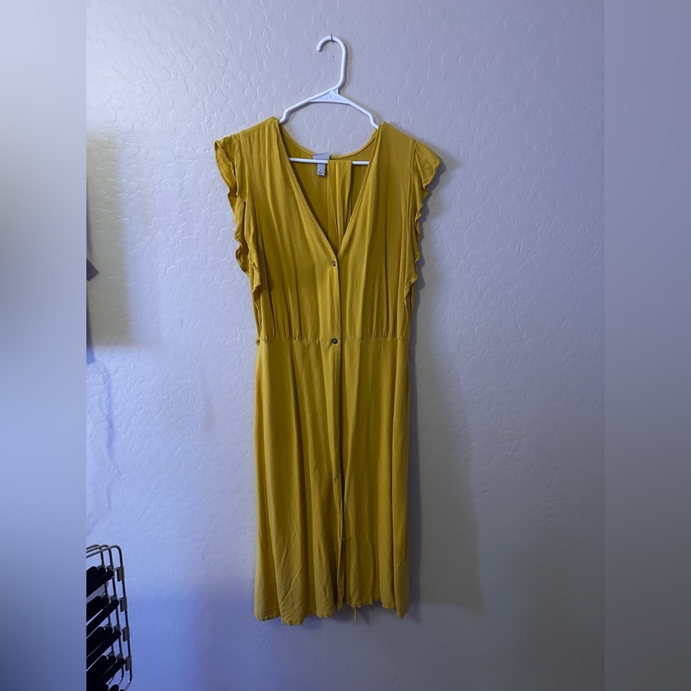 a new day Mustard Midi Dress with Ruffle Sleeves